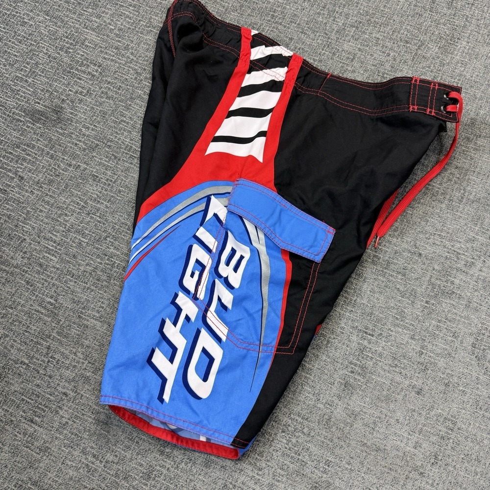 Bud Light Board Shorts Mens 34 Black Blue Red Surf Swim Y2K